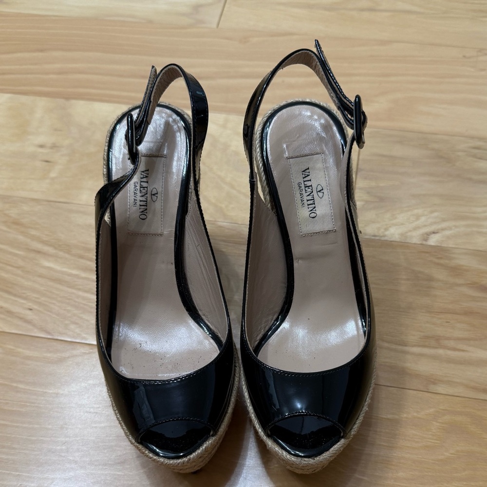 Valentino Black Wedge Slingback Patent Heels